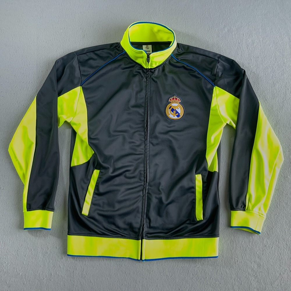 Real Madrid Track Jacket Classic Soccer Men L Neon Gray Full Zip Training Futbol